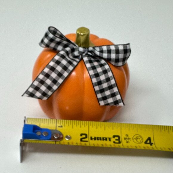 Farmhouse Fall Pumpkin Decor Set White Gray Green Buffalo Check Bow Autumn Decor - Picture 7 of 9